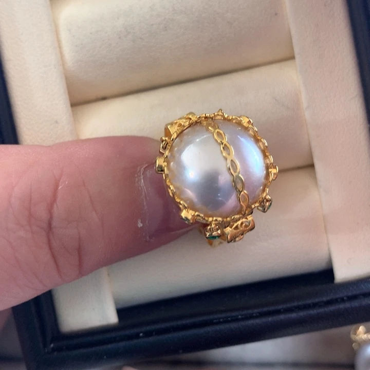 银S925镶嵌戒指拼合珍珠（马贝珠）