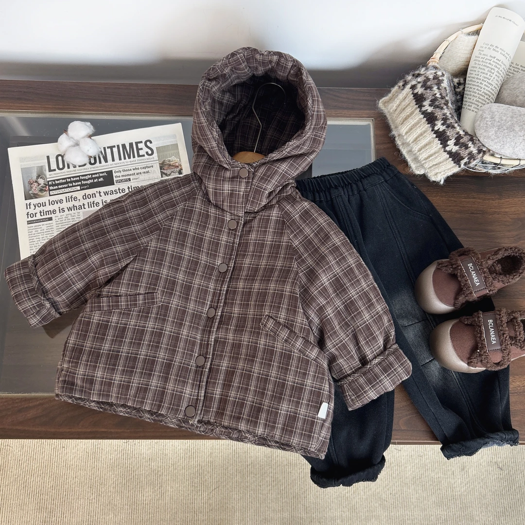 【朱鑫宇专属】双色男童格子棉服儿童冬装派克服外套BMD3572