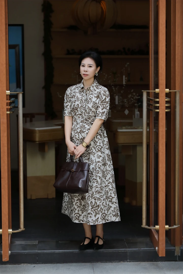 【杜小小】“法式态度”优雅显瘦气质时尚高级印花中长款连衣裙98382
