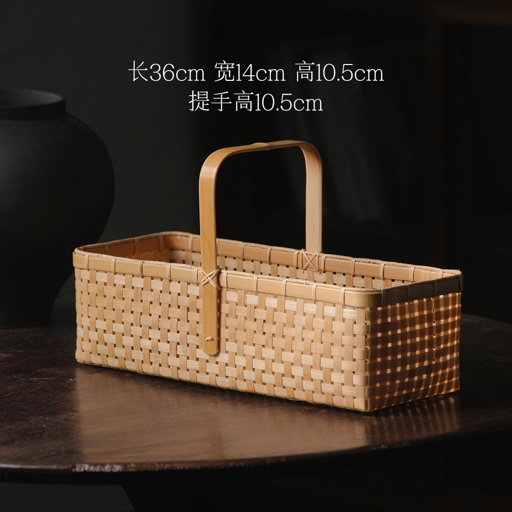 【青枫】手工竹编提篮花篮竹篮子手工户外水果筐家用收纳茶道