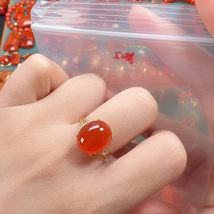 南红玛瑙银S925镶嵌戒指