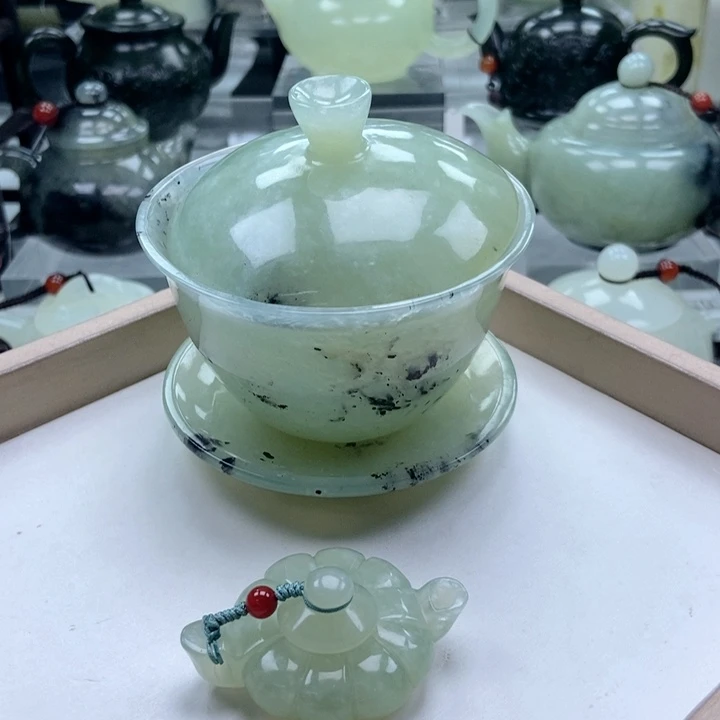 蛇纹石玉壶未镶嵌柠*