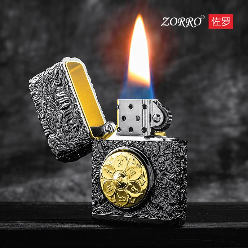 佐罗重盔甲六字真言旋转罗盘可盘玩浮雕创意礼物送男友a金属