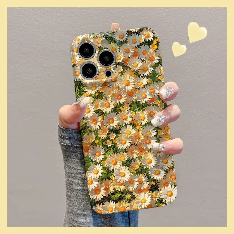 春天花朵雏菊适用苹果16手机壳华为创意vivo全包小米15oppo菲林壳