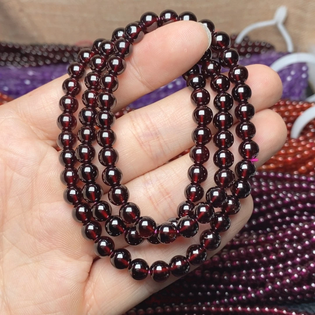 石榴石未镶嵌手链卡6.3高品质酒红三圈