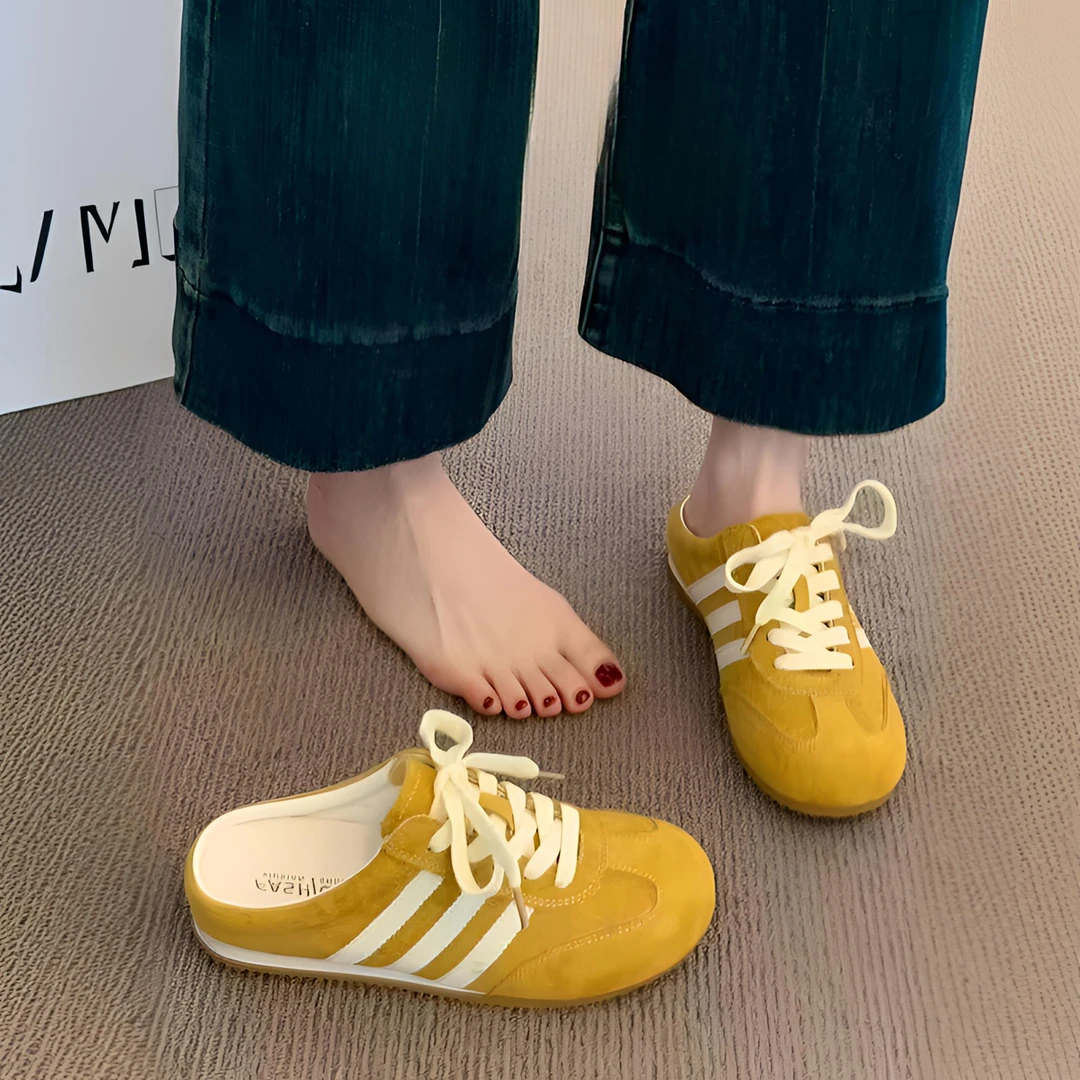 包头半拖鞋女夏外穿2025新款黄色德训鞋女无后跟一脚蹬懒人阿甘鞋