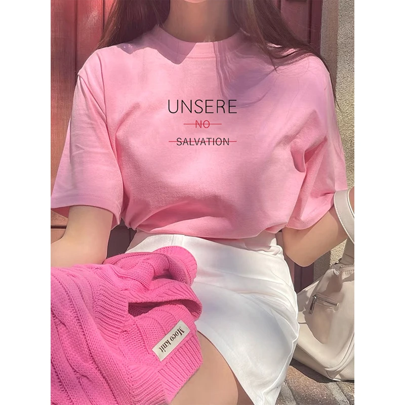 显白蜜桃粉色温柔风纯棉女2025新款爆款宽松潮牌高街半袖上衣夏