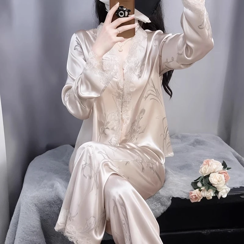 tpvl2025新款新中式国风睡衣女士春秋季家居服套装V领高级感长袖