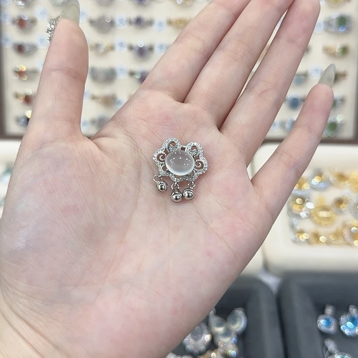 蛇纹石玉戒指手链项链银S925镶嵌粉**马