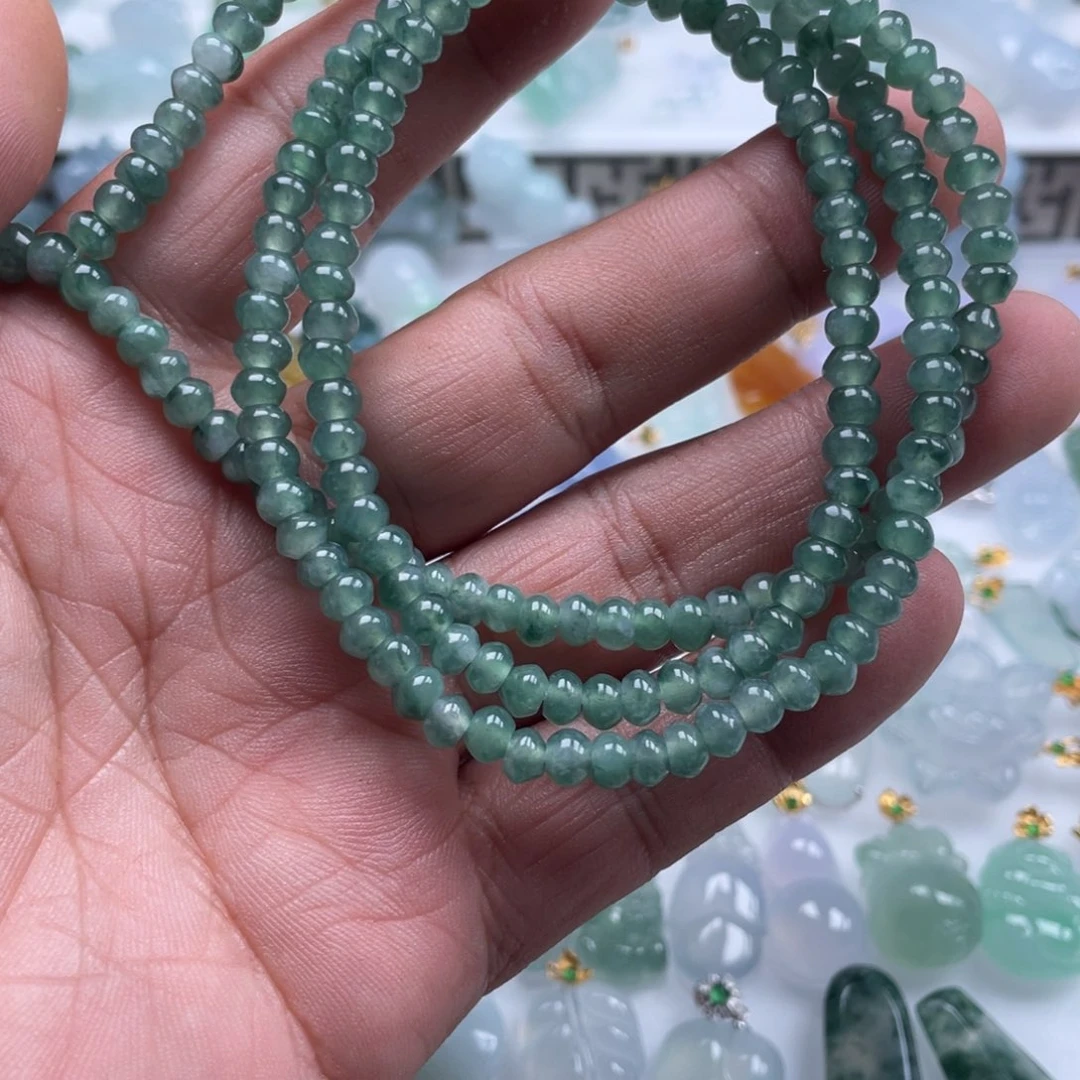 翡翠未镶嵌颈饰翡翠冰晴底珠链