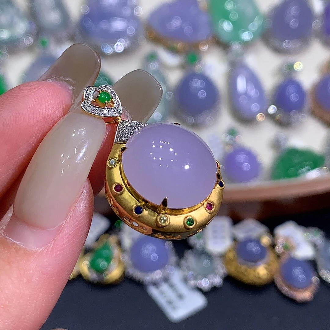 翡翠18K金镶嵌吊坠(不含链)