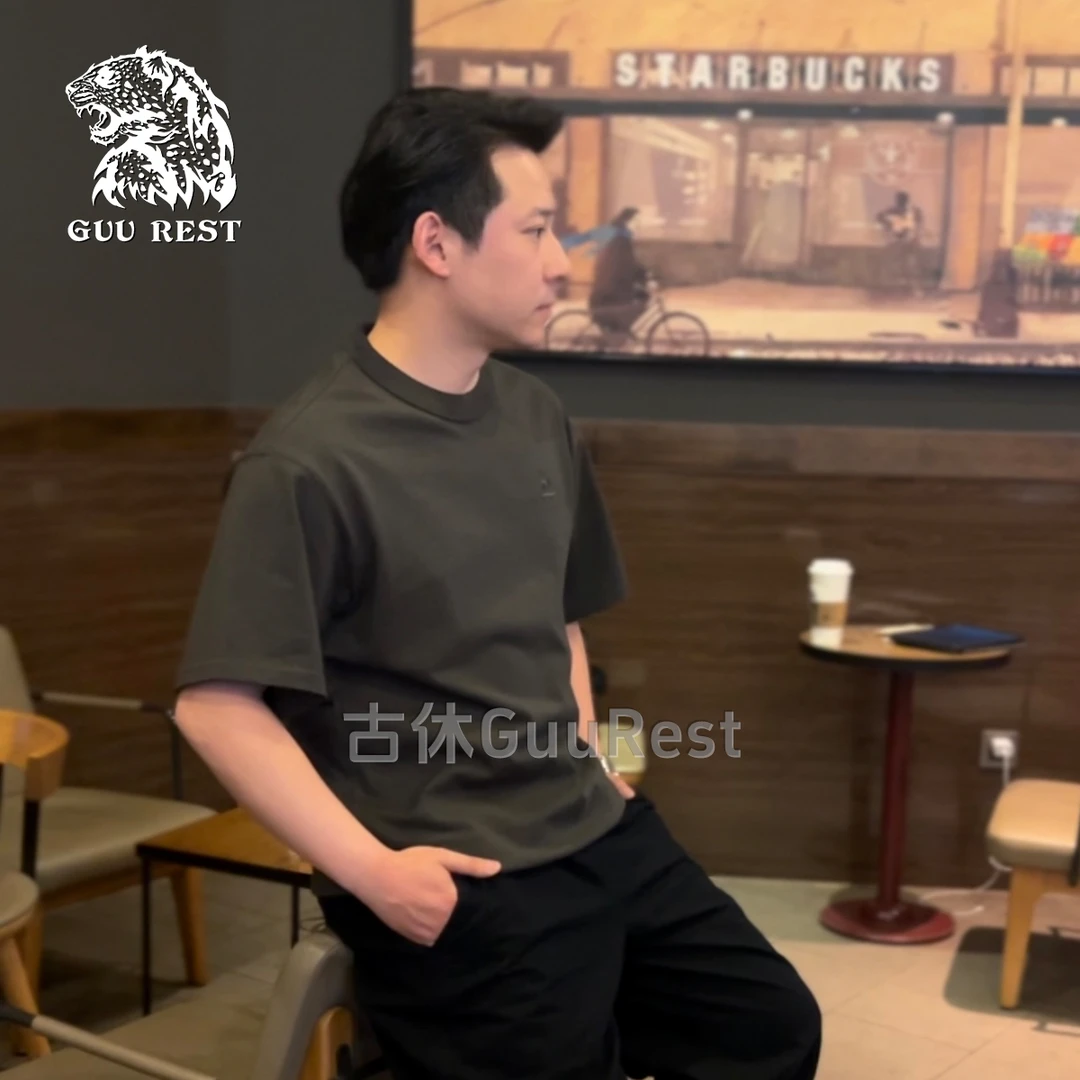 GuuRest全棉T恤刺绣100%纯棉圆领短袖夏季复古休闲宽松遮肉百搭