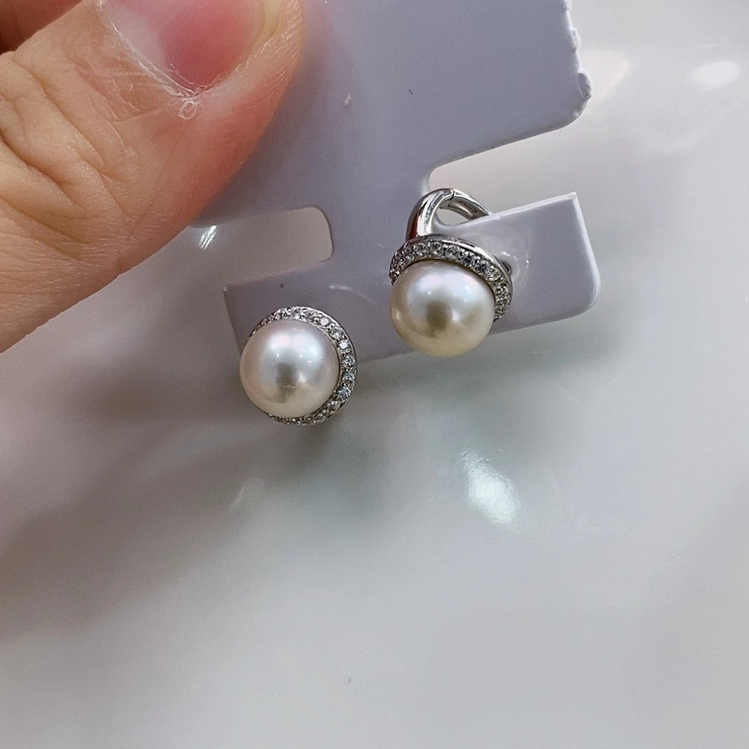 银S925镶嵌特价淡水无核极光耳饰淡水珍珠