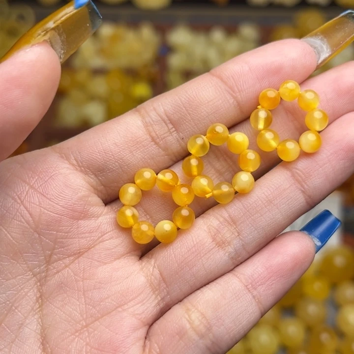 蜜蜡未镶嵌珠宝奇石170-天然蜜蜡小米珠卡环一个微瑕