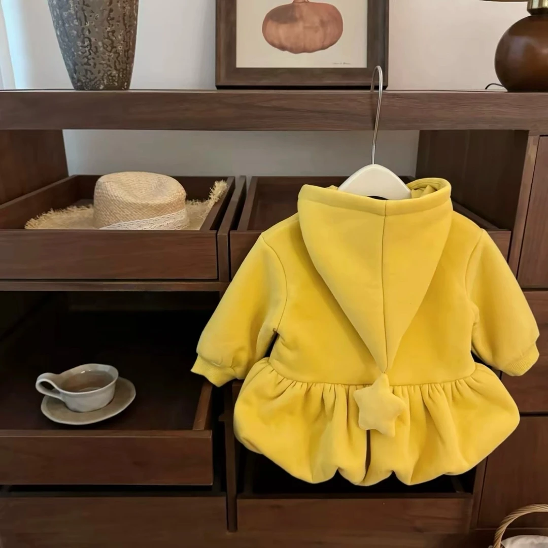 韩系冬季女宝宝立体星星人加绒加厚洋气可爱花苞卫衣裙