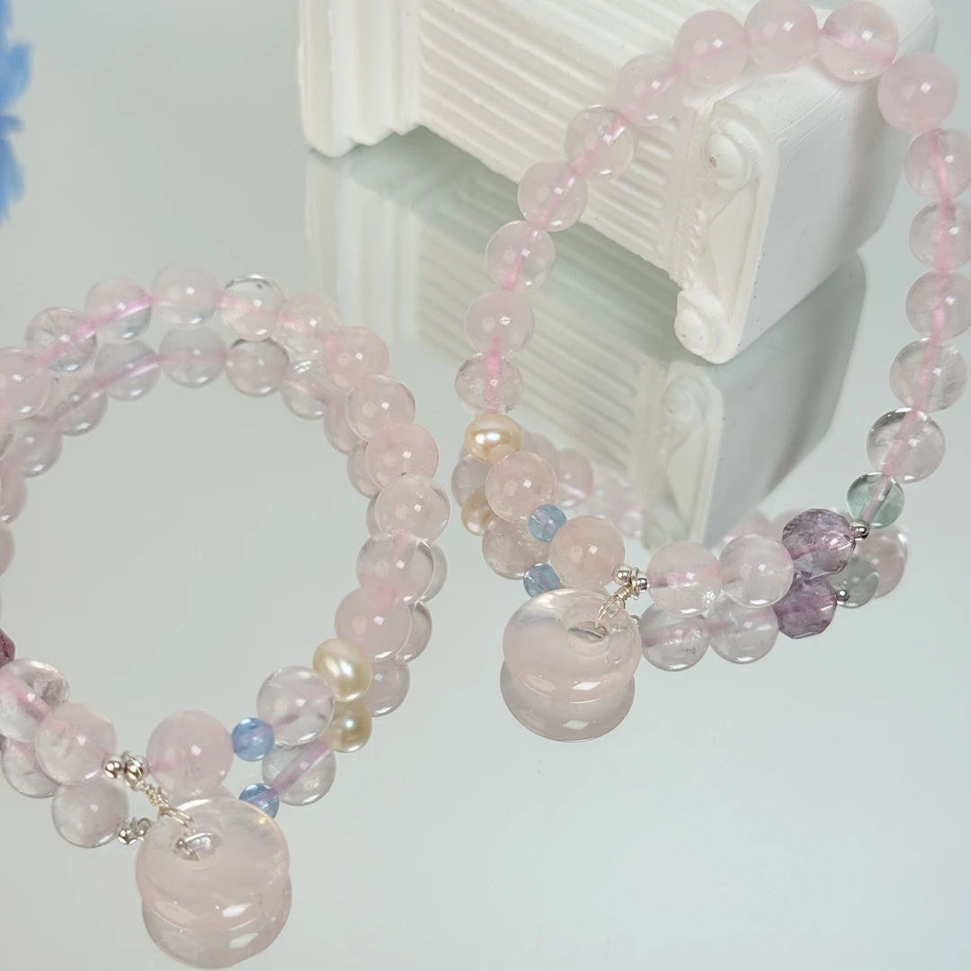 【粉袋】粉晶紫水晶海蓝宝等水晶8mm手串面小仙多样性发其一