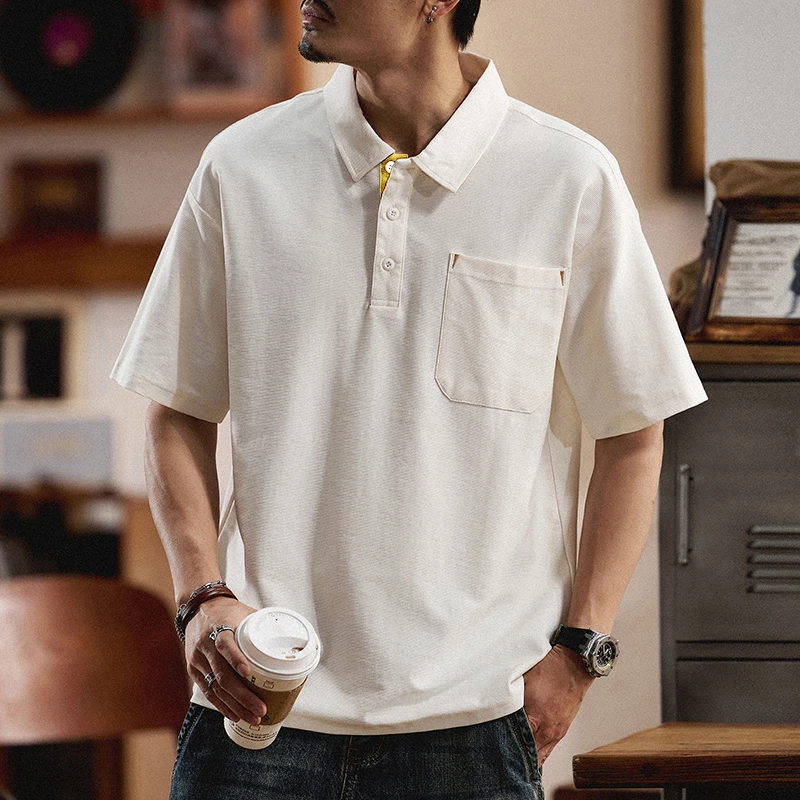 赞仕美式复古polo衫男夏季新款翻领短袖潮牌宽松口袋保罗上衣7190