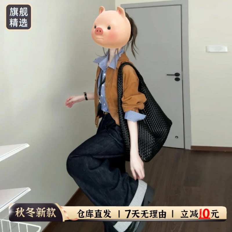 美式小个子棕色翻领短外套女秋冬2025新款百搭休闲复古棒球服上衣