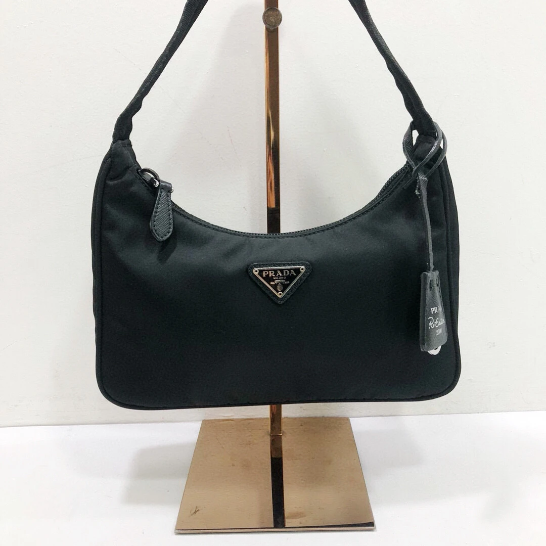 95新 Prada/普拉达 普拉达尼龙黑色hobo单肩腋下包