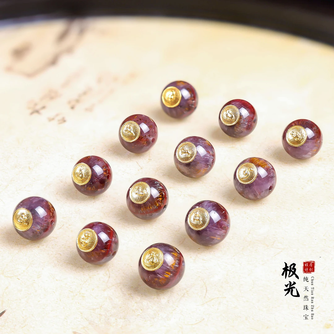 【桃总推荐】18k金镶嵌12生肖款极光23圆珠10mm配饰/多样性发一件