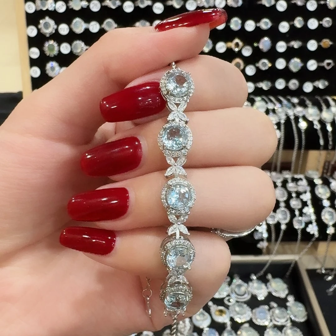 银S925镶嵌手链托帕石圆***圆