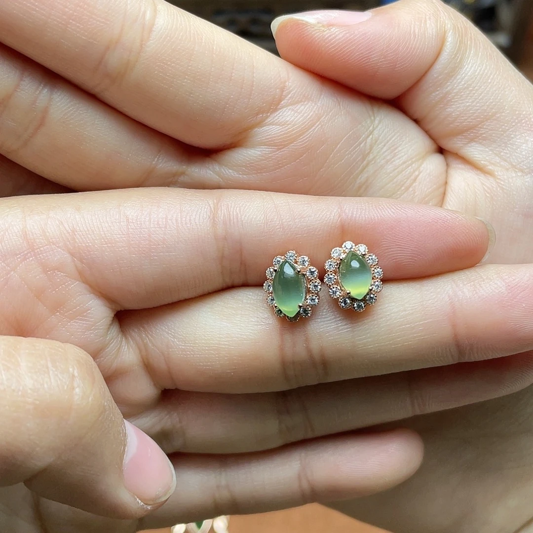 和田玉（碧玉）银S925镶嵌吊坠(赠链)耳钉