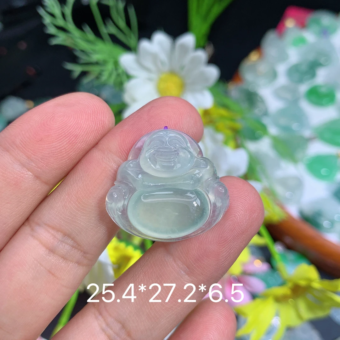 缅甸翡翠A货冰种晴水佛公O吊坠种老水足气质百搭精雕精美
