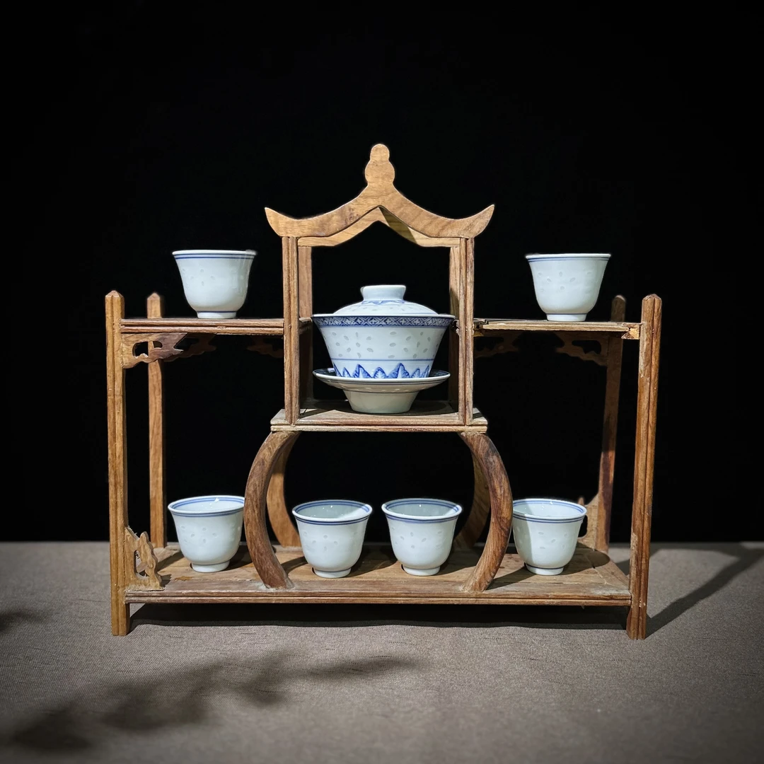 景德镇瓷 三才盖碗玲珑杯套装 七件套