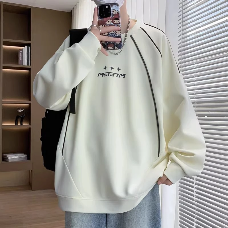 廓形圆领卫衣男春秋季新款美式宽松印花t恤衫男休闲百搭打底上衣T