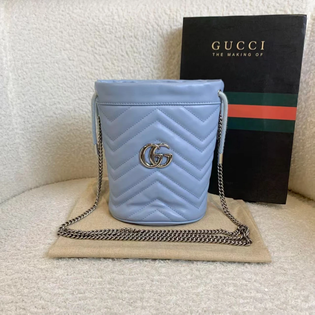 99新 GUCCI/古驰 壹臻/ baby蓝马蒙水桶包 84281954