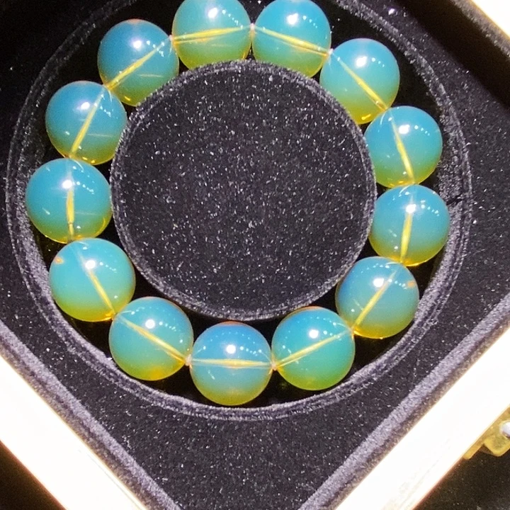 收***藏琥珀未镶嵌手链20天空蓝净水蓝珀手串44克