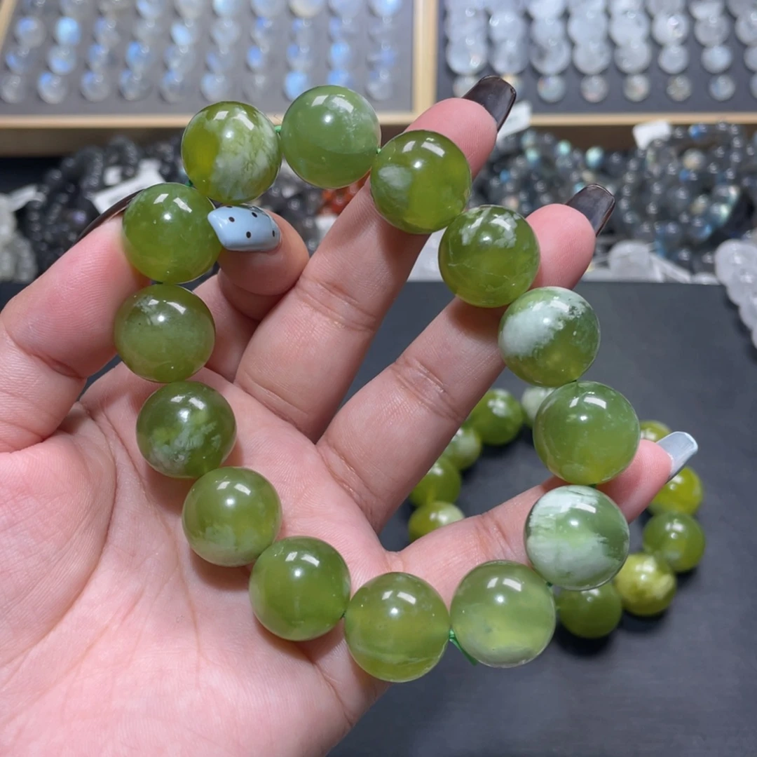 兰***波未镶嵌岫玉手链岫玉青提奶盖手链16mm+