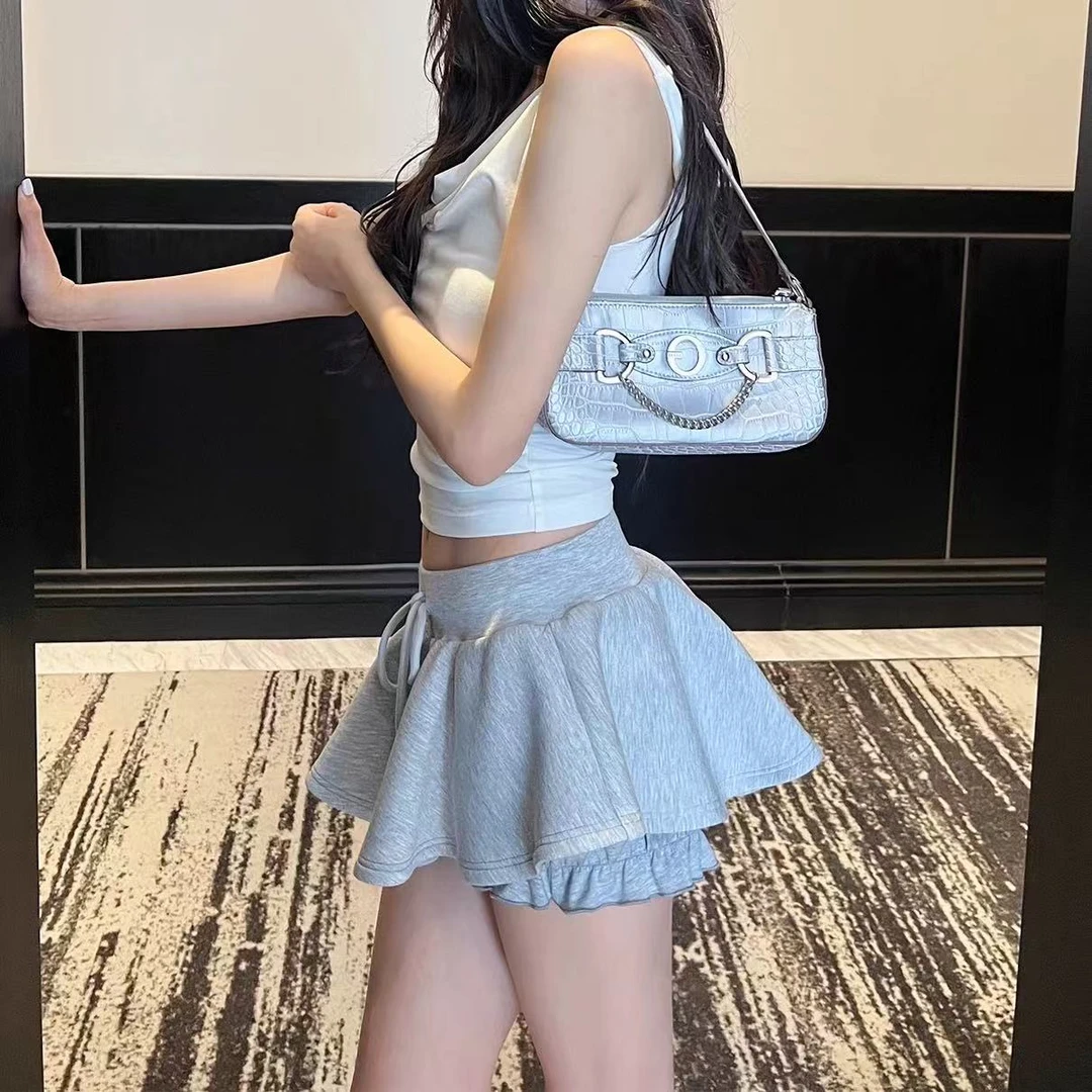 灰色短裙显瘦半身裙女夏季新款小个子防走光A字蓬蓬裙裙裤