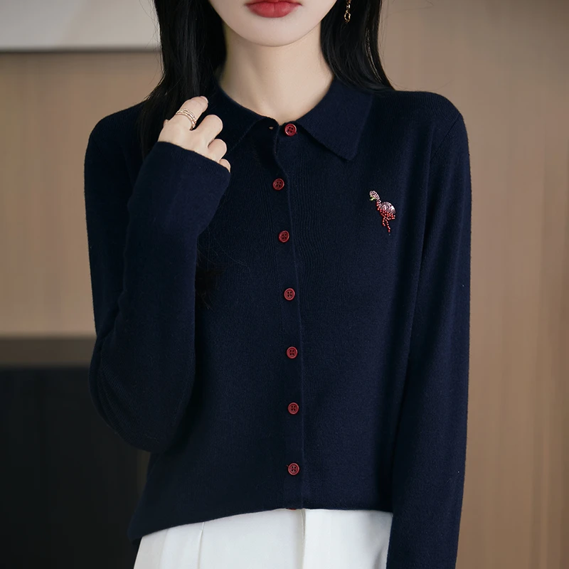 哥弟阿玛施正品2025秋季新款纯色火烈鸟刺绣POLO衫女薄款百搭小衫