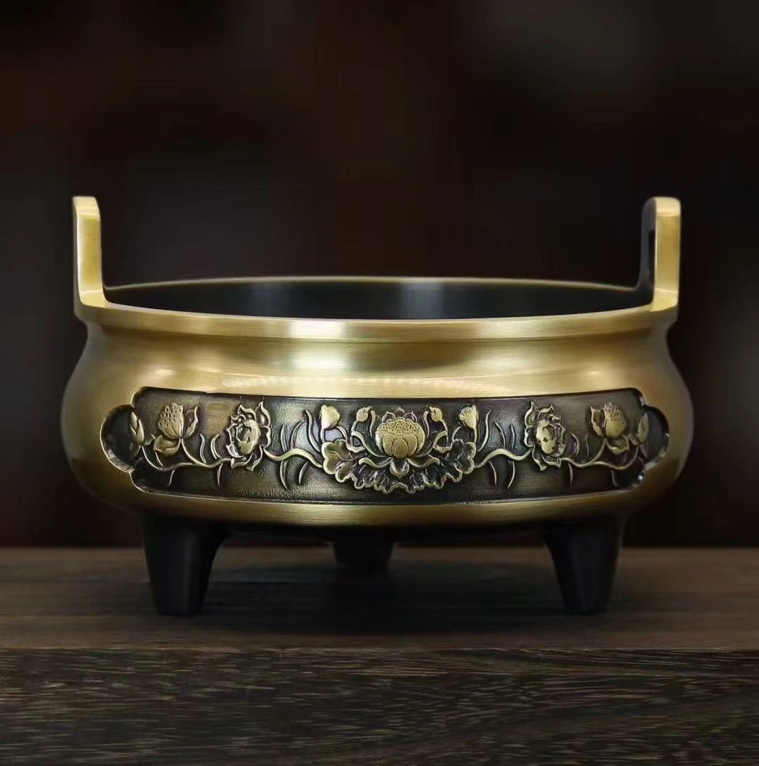 壹心铜 黄铜<有求必应香炉>莲花香炉金玉满堂供奉炉直耳炉宣德炉