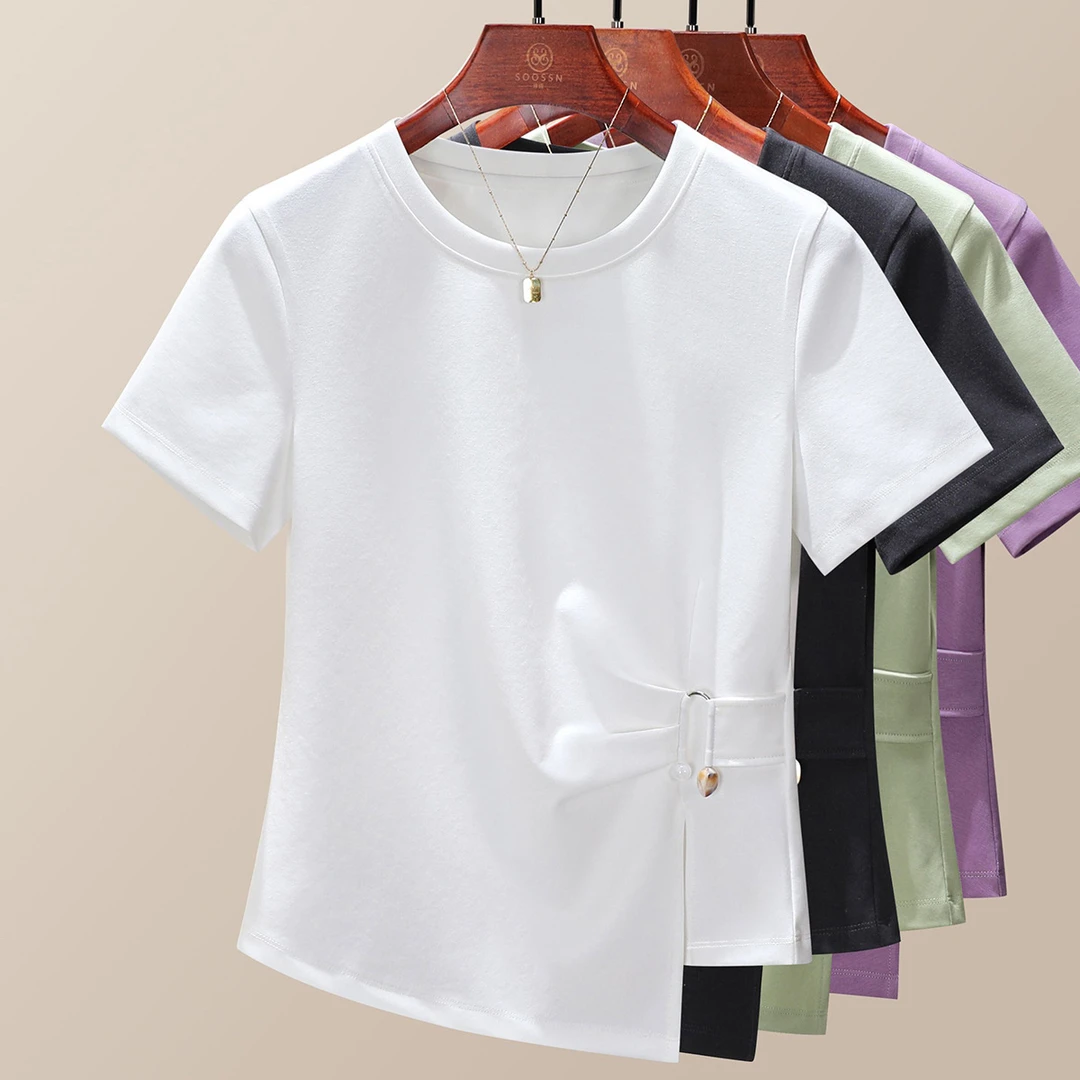 小众女装圆领短袖t恤女夏季2025新款洋气减龄不规则独特漂亮上衣