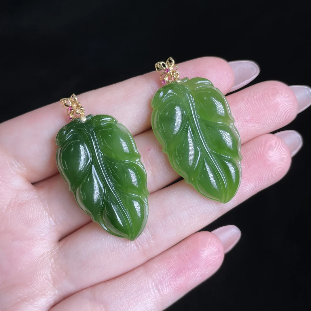 【玉总珠宝】18k和田玉叶子吊坠小众首饰多样性发一CAN1890009