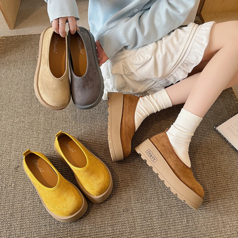 复古勃肯鞋女2025新款春秋厚底小个子浅口单鞋时尚休闲乐福鞋