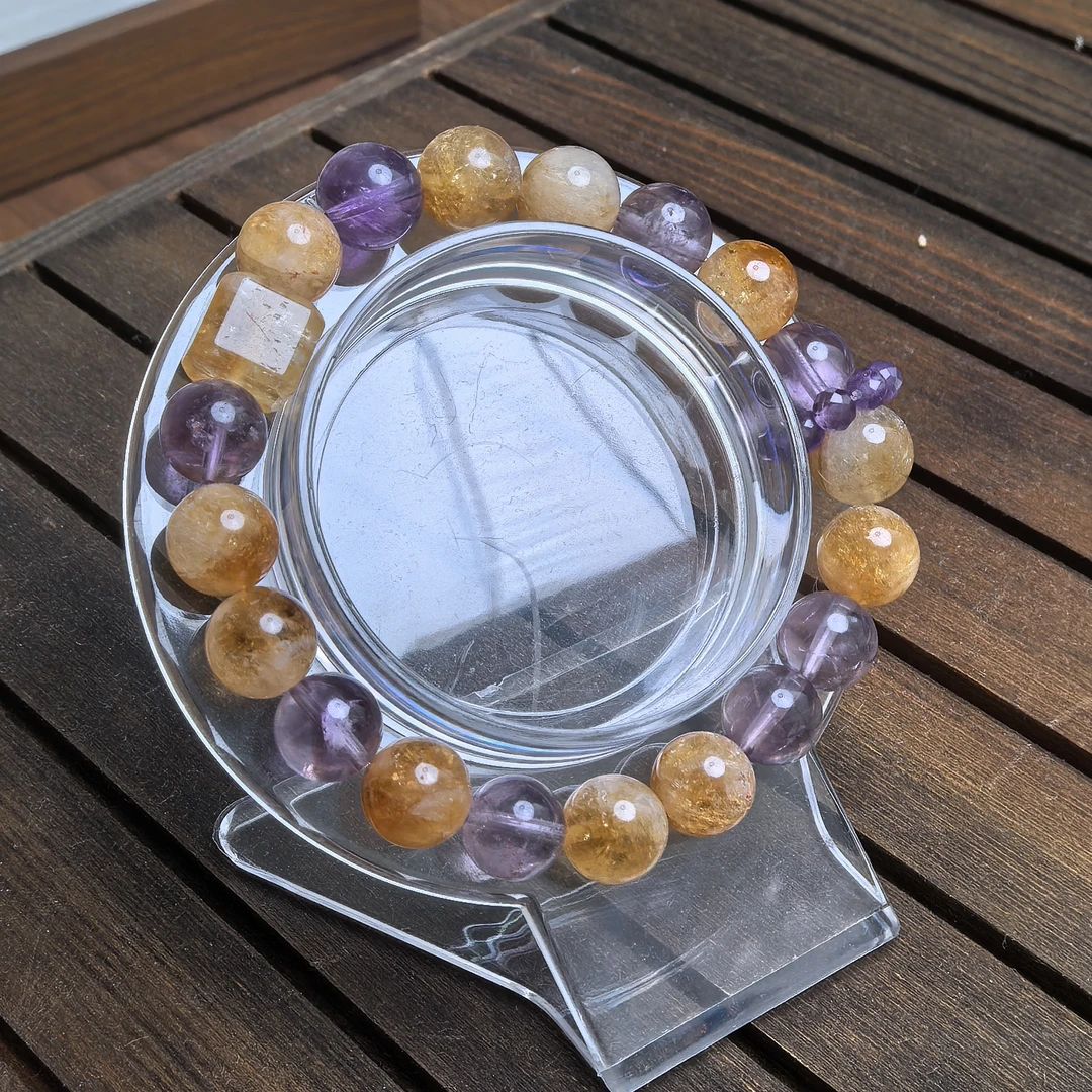 【晶魄双生】天然玻利维亚紫拼黄塔金手链手串多样性发其一A012