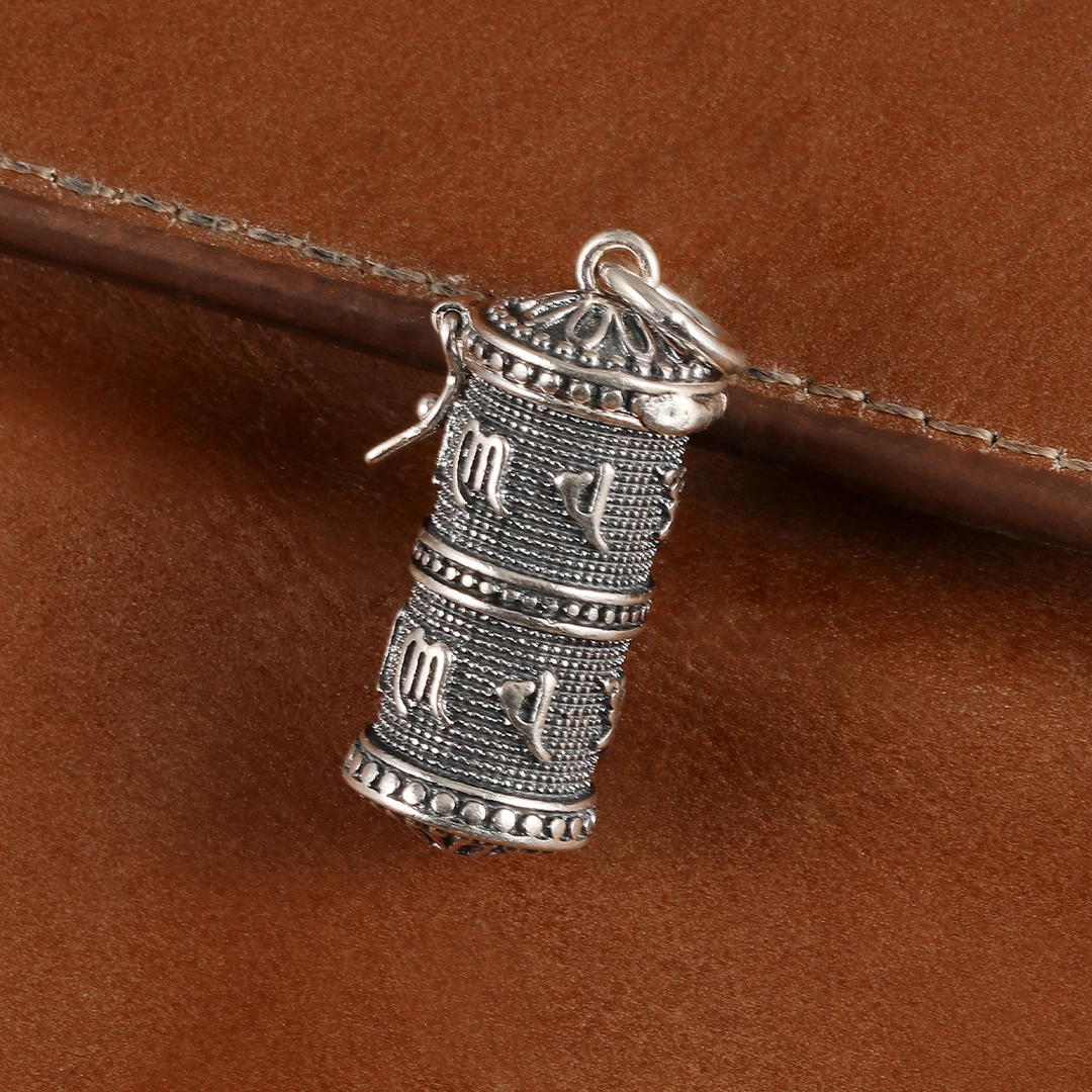 吊坠925银 通体s925六字真言复古做旧吊坠男民族风打开嘎乌盒挂件