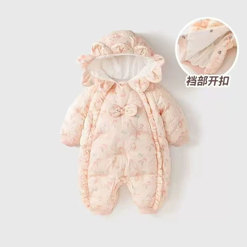 玛米玛卡童装婴儿冬装加棉加厚连体衣女宝宝超萌公主百天保暖棉衣