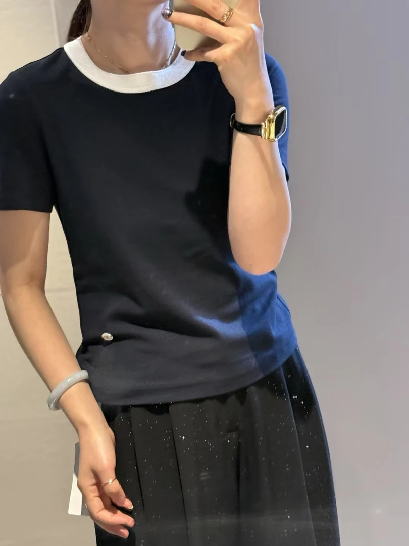 YJ服饰209-319拼接圆领体恤休闲舒适