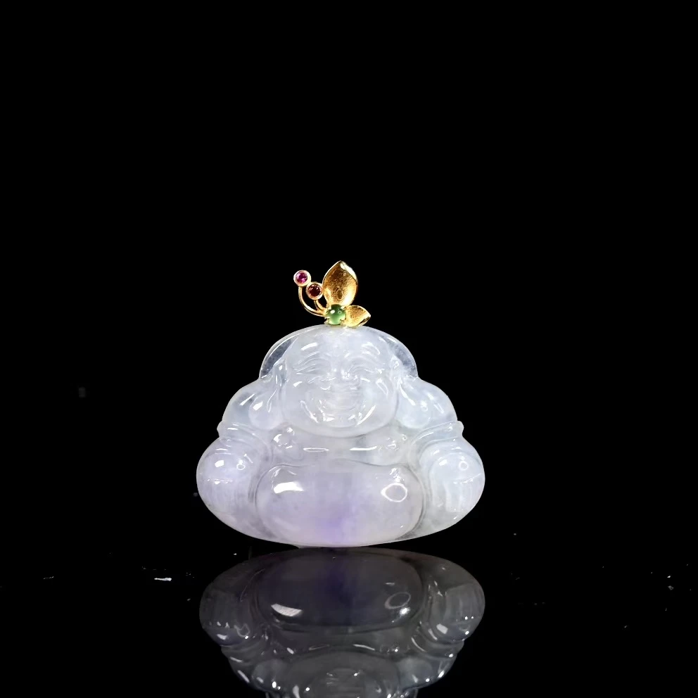 天然缅甸翡翠A货18k黄金飘紫笑口常开佛公/120802/拍卖