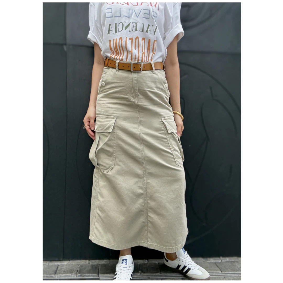 【美式半裙】高街风格高腰显瘦开叉中长工装半身裙
