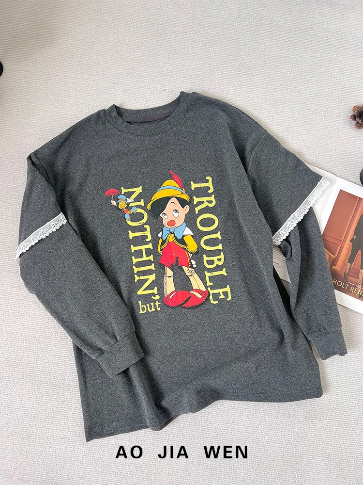 【佳文定制】6047卡通人物字母印花长袖T恤上衣