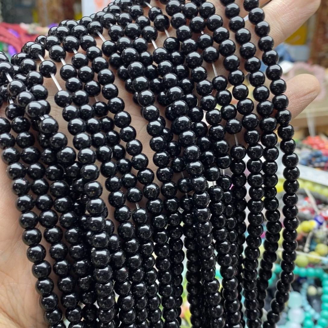 玛瑙/玉髓未镶嵌珠宝半成品九条6mm黑琉璃L119