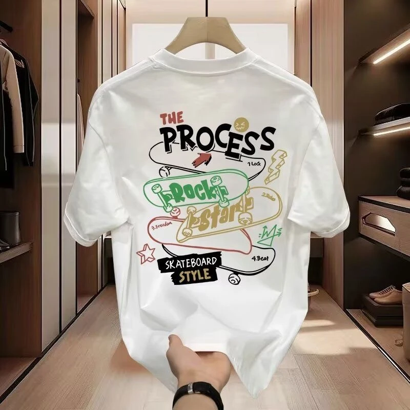 啄木鸟2025夏季新款纯棉短袖T恤男士印花宽松显瘦上衣重磅体恤