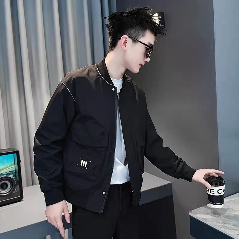 男款橘红色棒球服外套2025新款春秋季男装上衣潮牌衣服痞帅气夹克