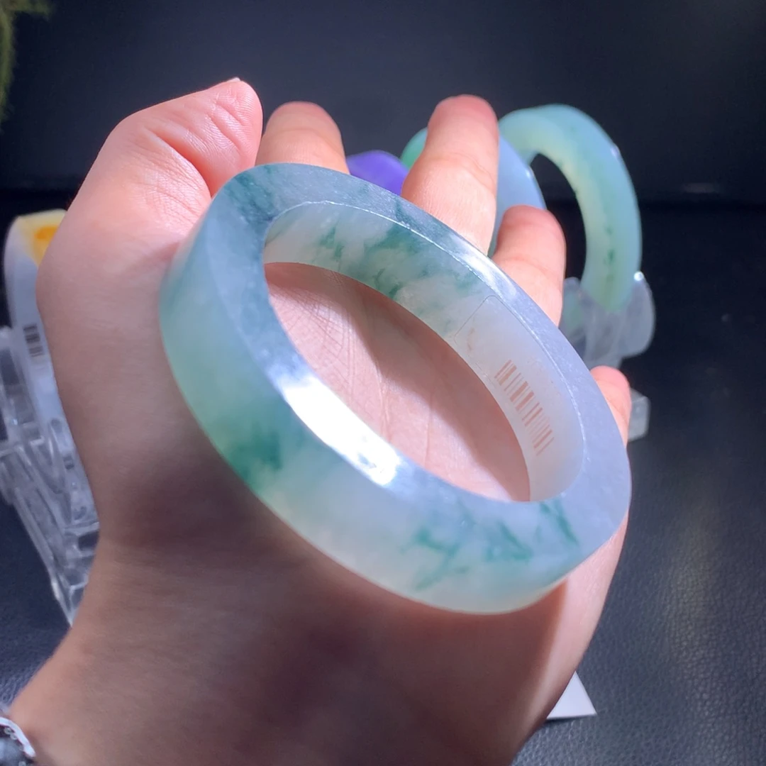 未镶嵌手镯定制翡翠冰蓝花52-54