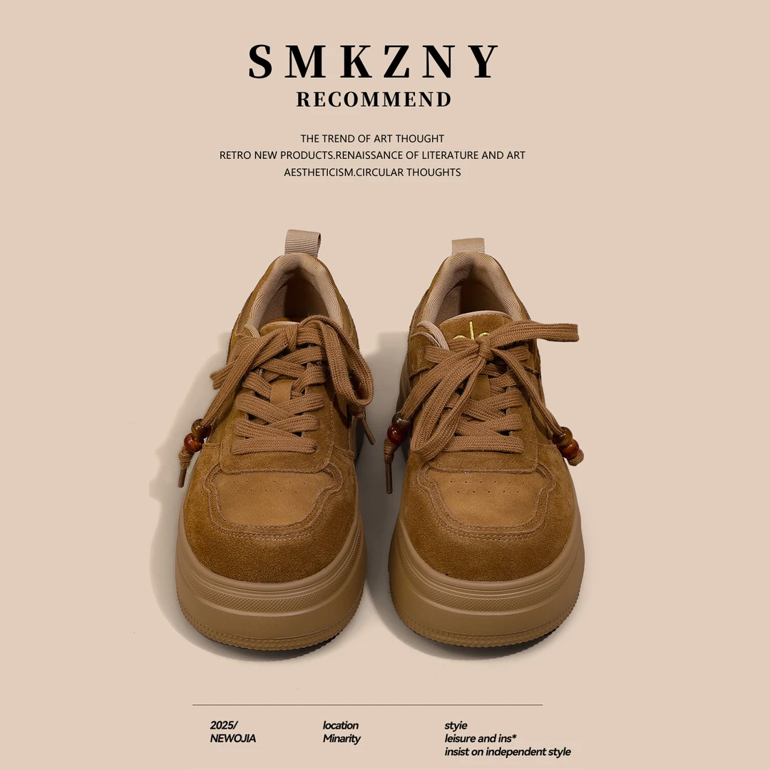 欧货爆款增高厚底松糕鞋女2025新款秋季百搭真皮复古休闲运动板鞋